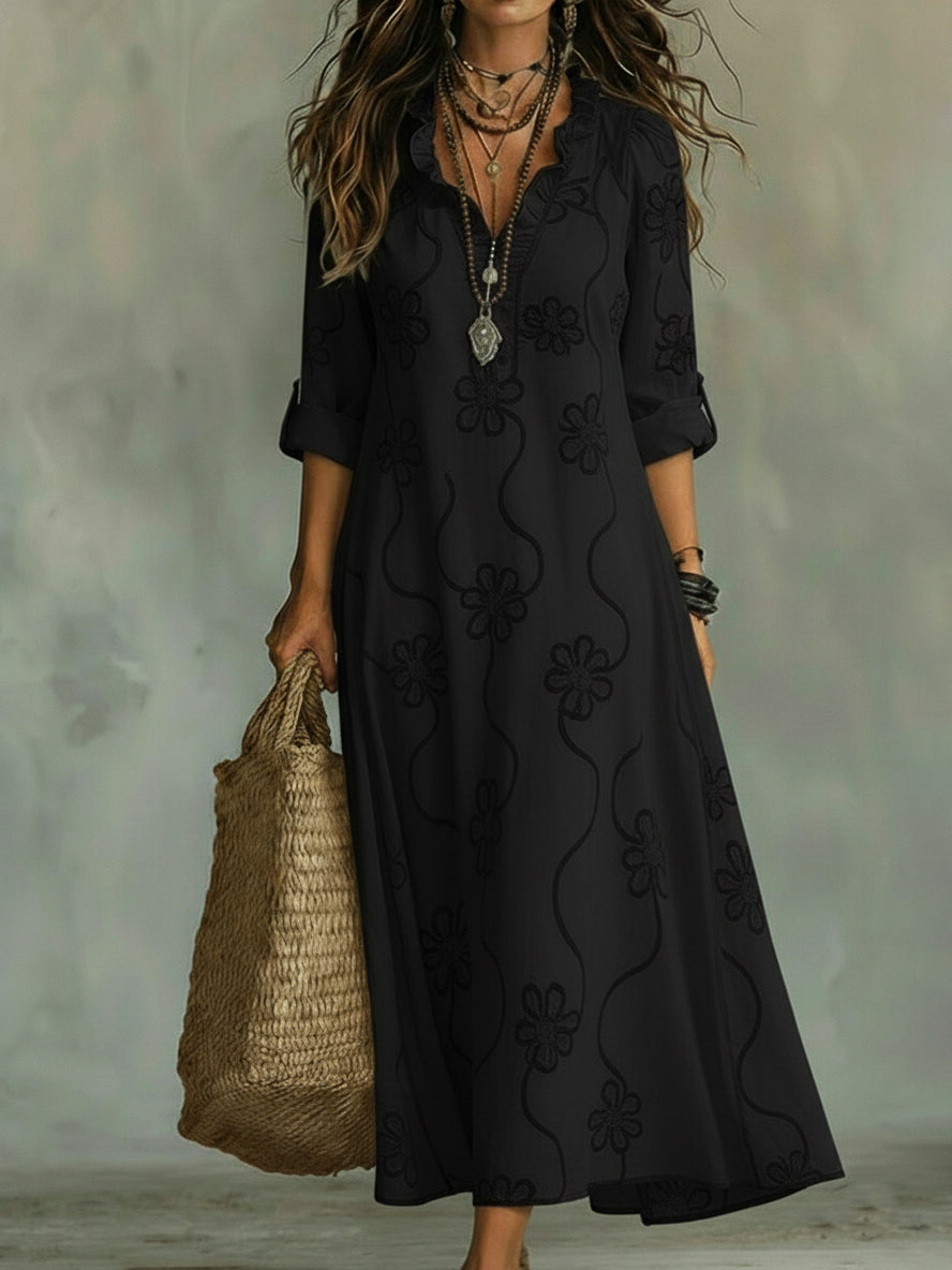 Embroidered V Neck Maxi Dress Casual Fit(BUY 2 FREE SHIPPING)