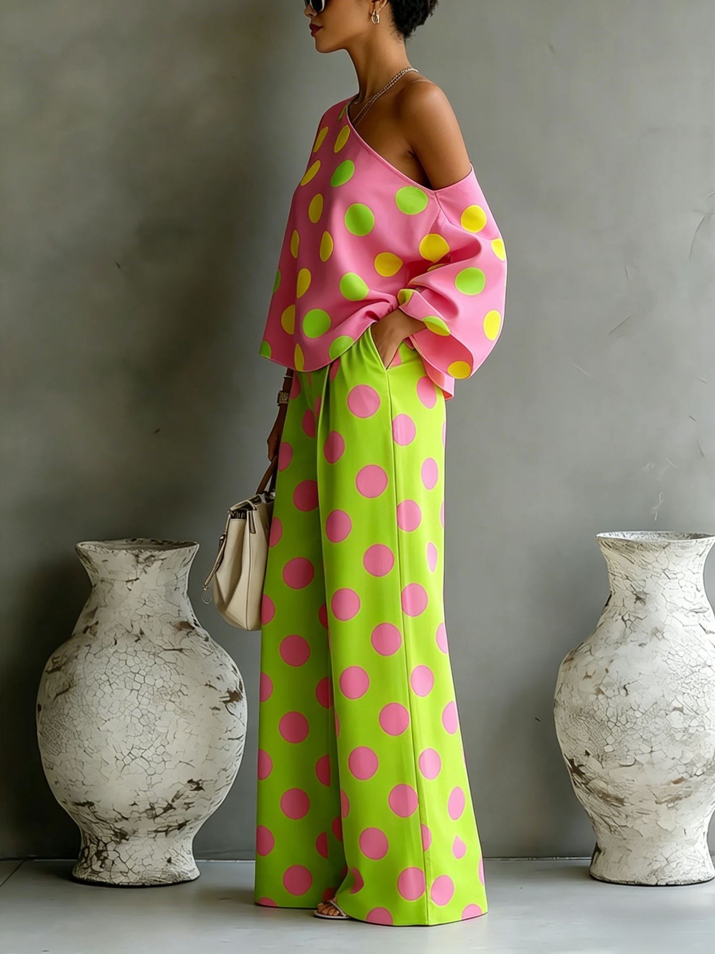 Flowy Polka Dot Two-Piece Set for Vacation & Everyday Comfort