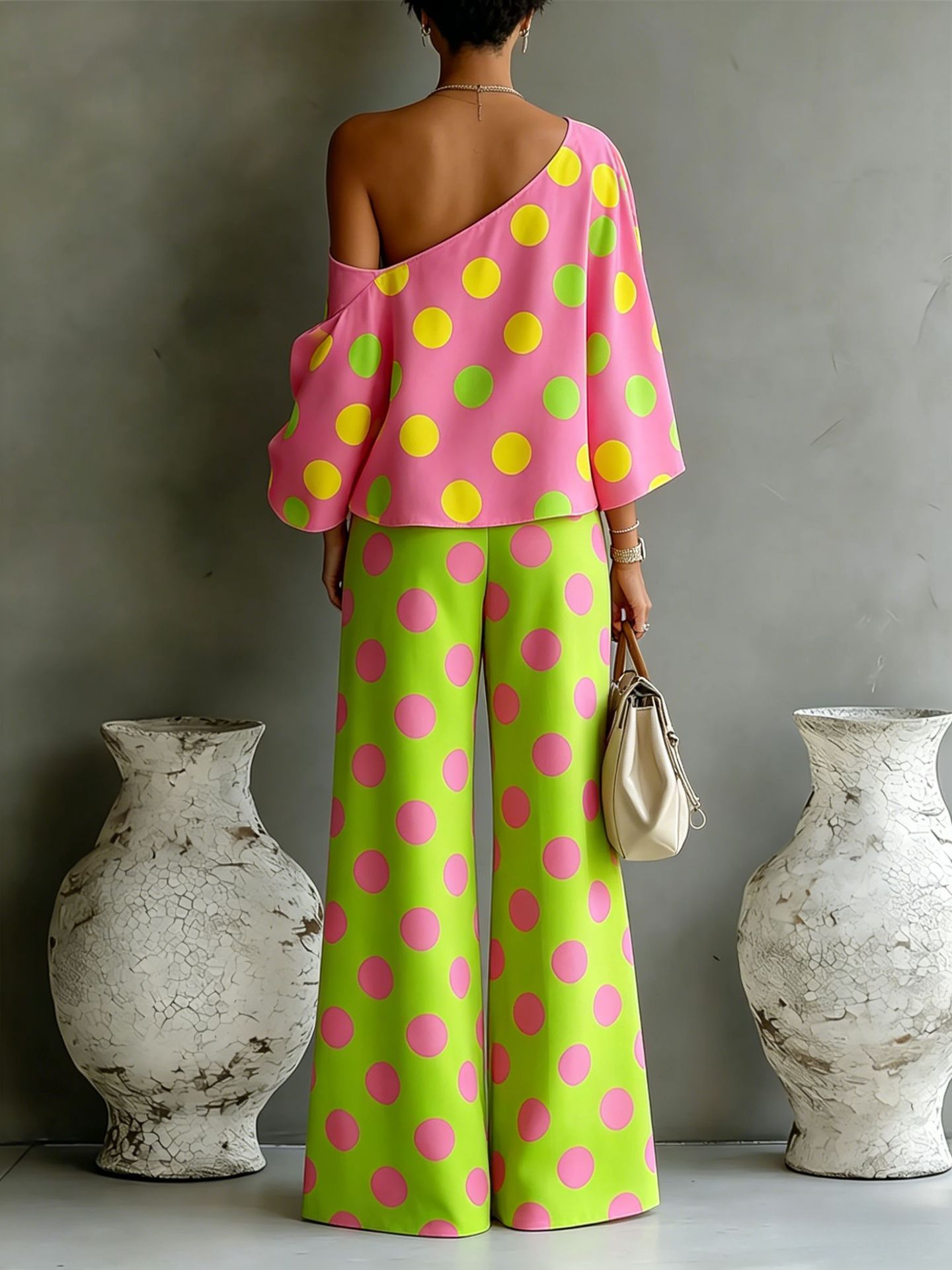 Flowy Polka Dot Two-Piece Set for Vacation & Everyday Comfort