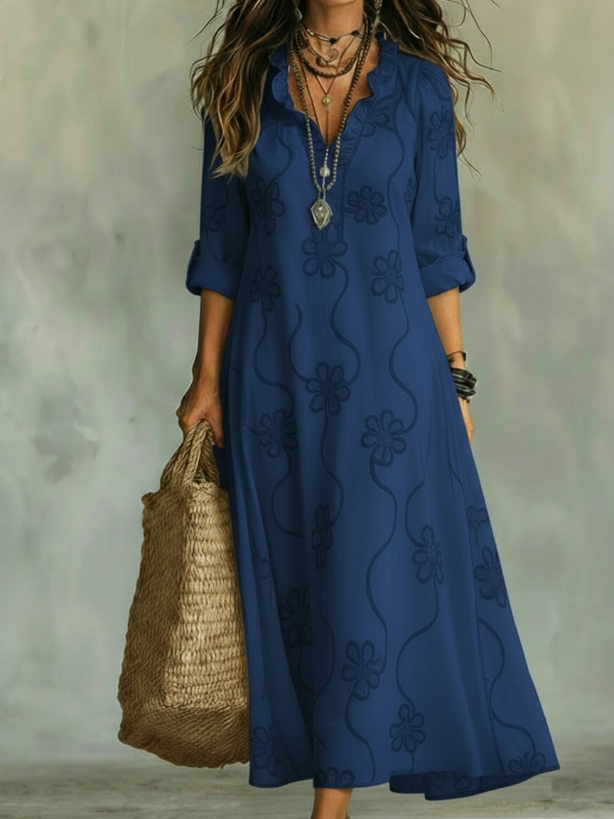 Embroidered V Neck Maxi Dress Casual Fit(BUY 2 FREE SHIPPING)